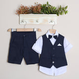 Completo Elegante Con Bermuda+Camicia+Gilet+Papillon