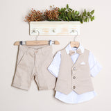 Completo Elegante Con Bermuda+Camicia+Gilet+Papillon