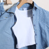 Completo Denim Con Short+Camici+Canotta