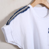 T-Shirt Con Inserti Denim