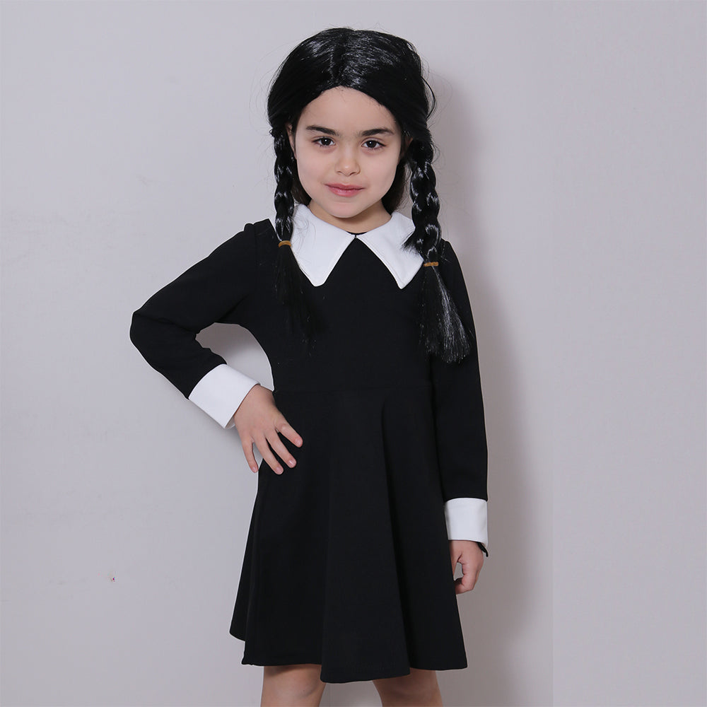 Bimba Costume Carnevale Mercoledì Addams Vestito Halloween