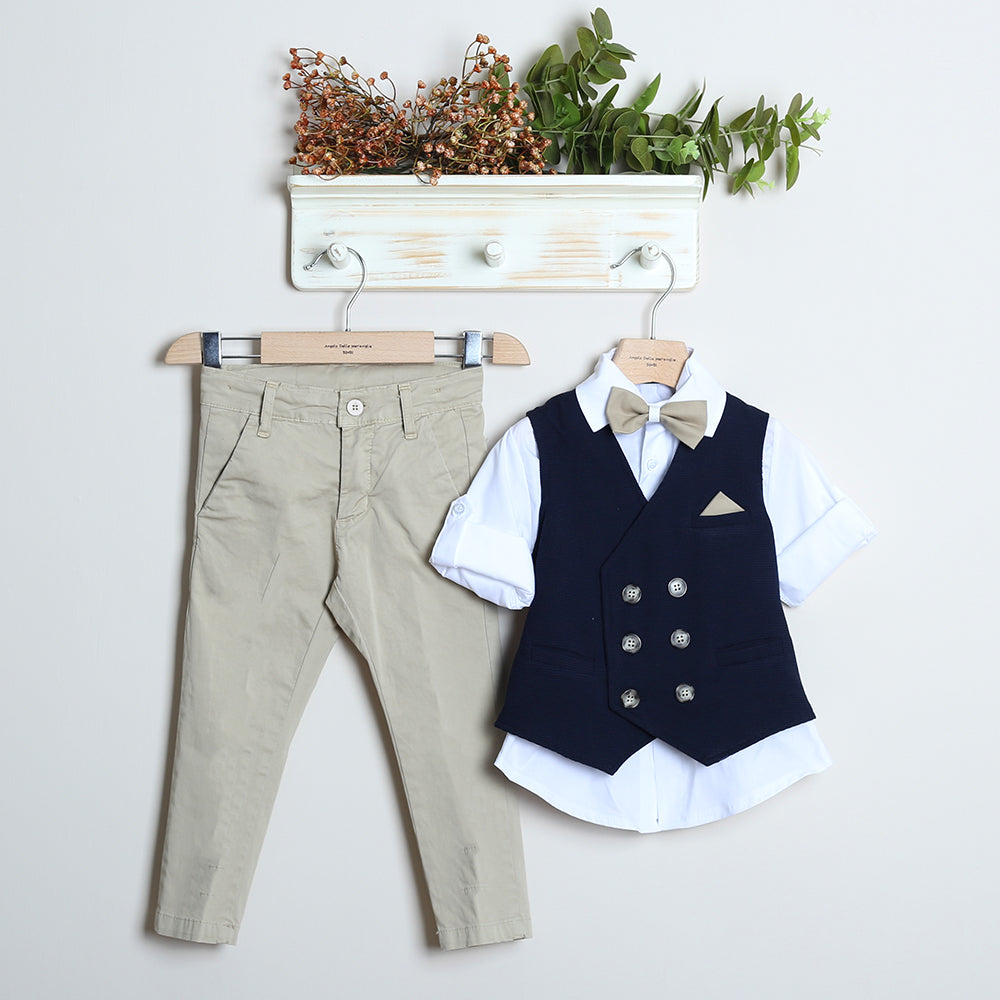 Completo Elegante Con Pantalone+Camicia+Gilet+Papillon