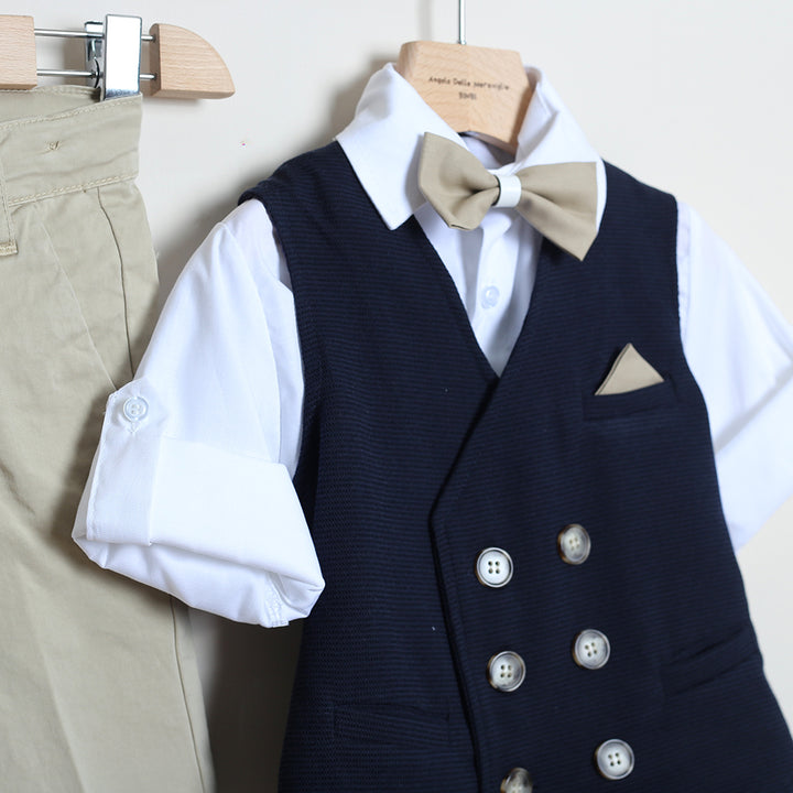Completo Elegante Con Pantalone+Camicia+Gilet+Papillon