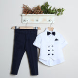Completo Elegante Con Pantalone+Camicia+Gilet+Papillon