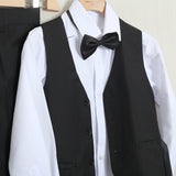 Completo Elegante Con Pantalone+Giacca+Camicia+Gilet+Papillon