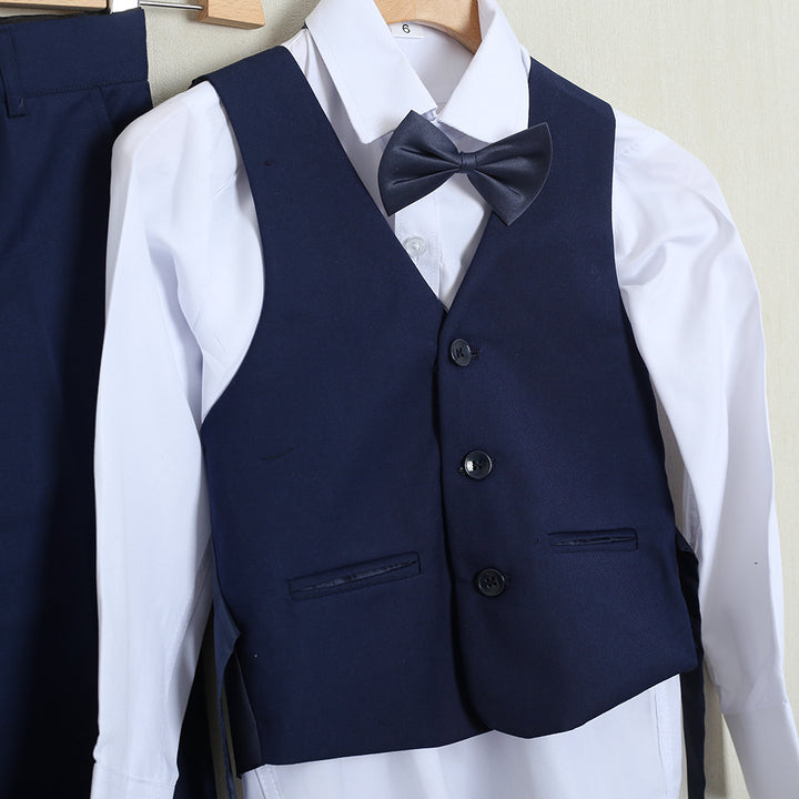 Completo Elegante Con Pantalone+Giacca+Camicia+Gilet+Papillon