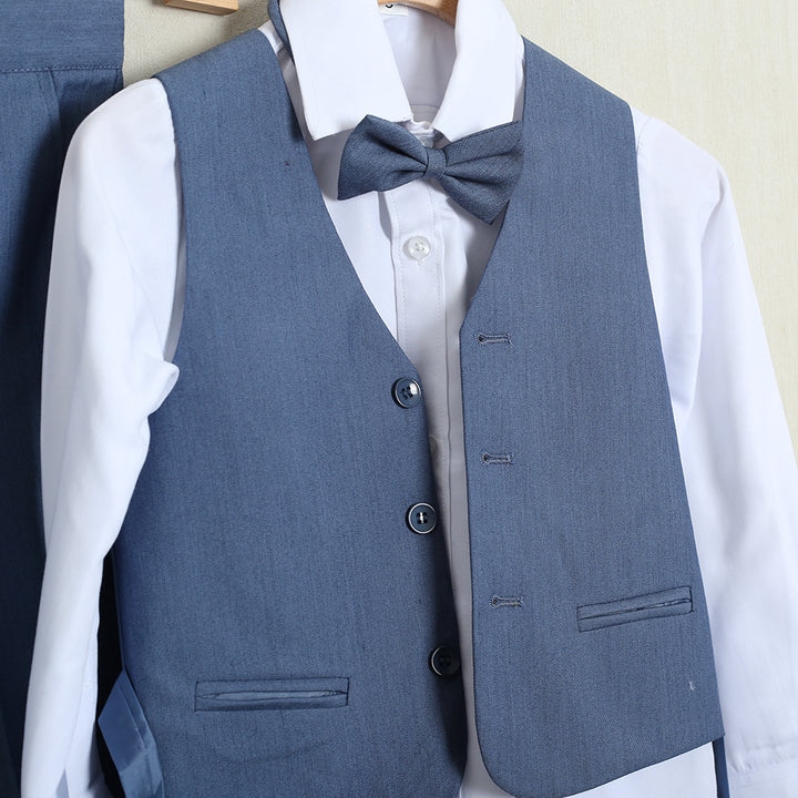Completo Elegante Con Pantalone+Giacca+Camicia+Gilet+Papillon