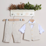 Completo Elegante Con Bermuda+Camicia+Gilet+Papillon