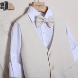 Completo In Lino Elegante Bermuda+Gilet+Camicia+Papillon