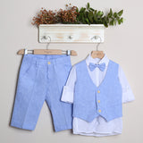 Completo In Lino Elegante Bermuda+Gilet+Camicia+Papillon