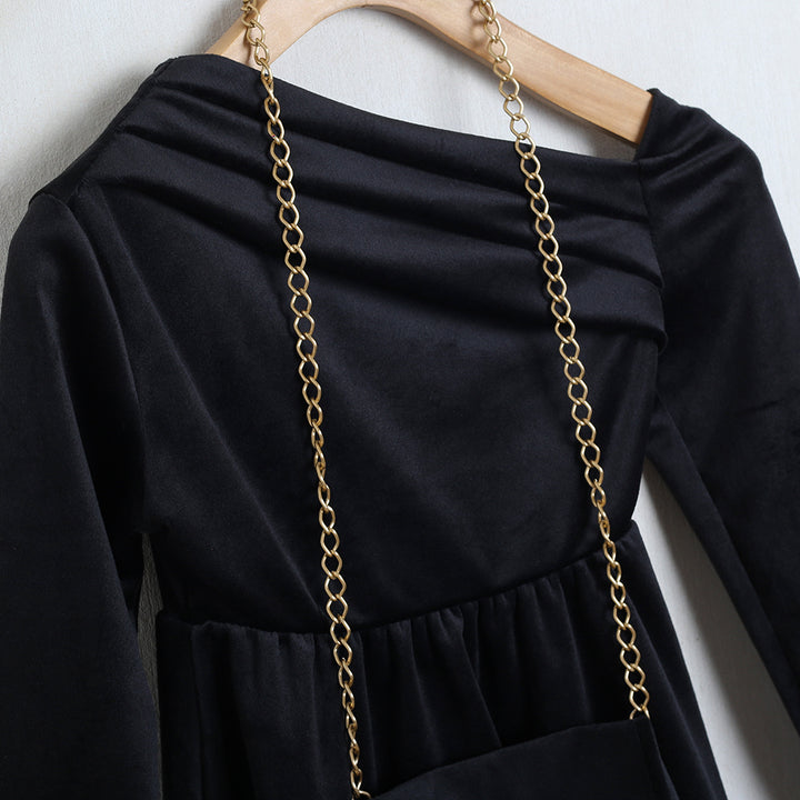 Vestito Monospalla Effetto Velluto (Borsetta Inclusa)