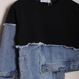Felpa Con Inserti Denim