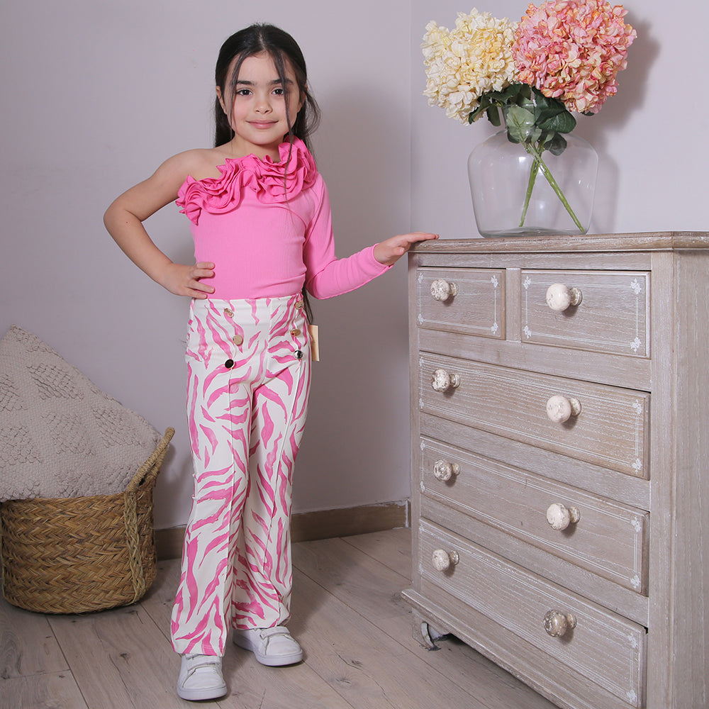 Completo Bambina Mayoral - Pantalone A Zampa Etnico E T-Shirt Con Cuore, Taglia 140 Cm (10 Anni), Colore Beige/Rosa